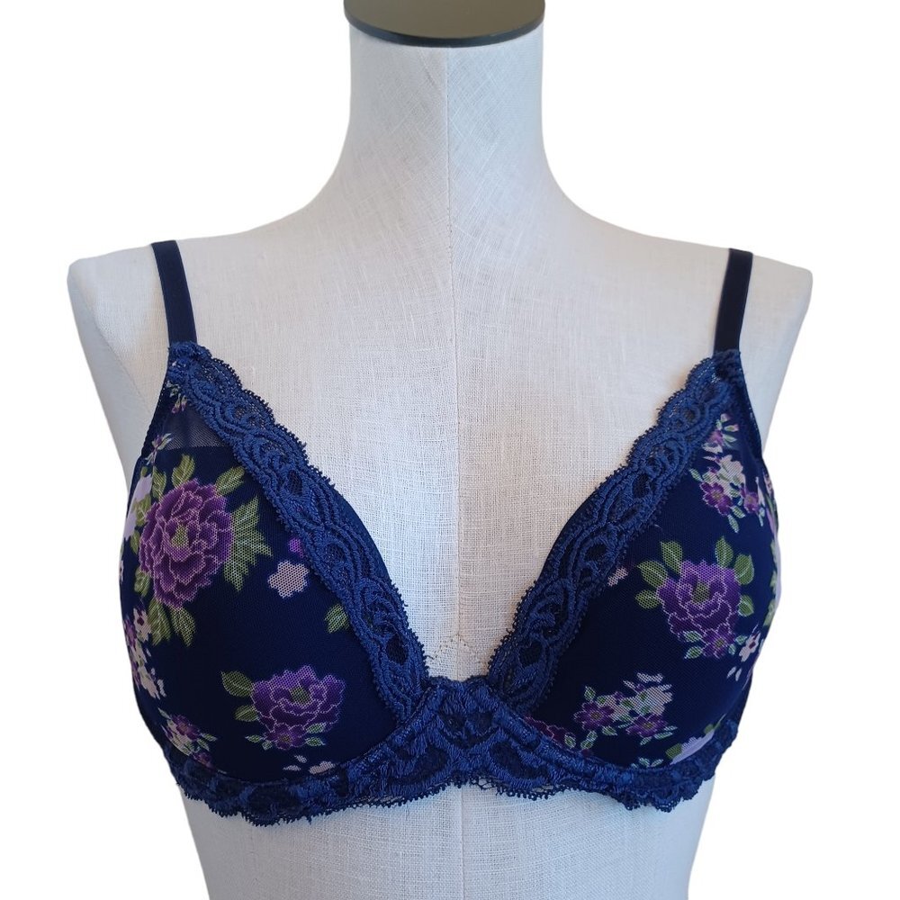 Natori Lace Bra Blue‎ Floral Underwire Size 34D